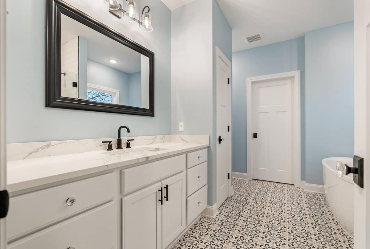 contemporary-master-bath-patterned-floor-tile-freestanding-tub-ohio