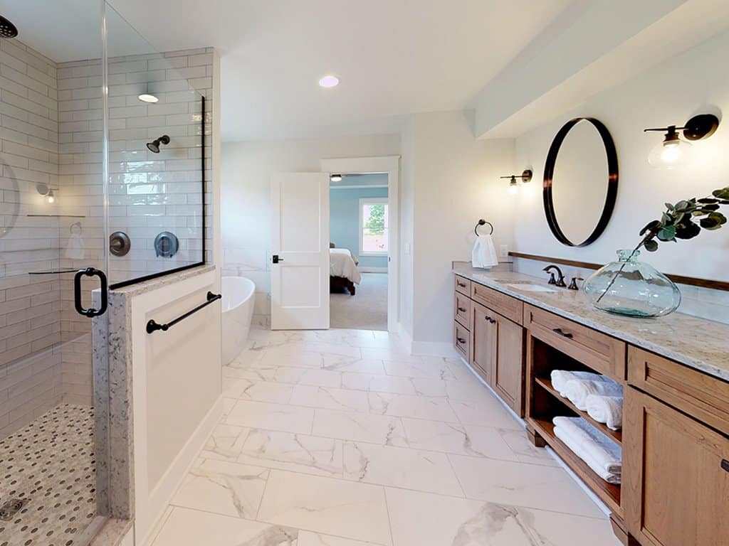 elegant-master-bath-frameless-shower-enclosure-plain-township-ohio