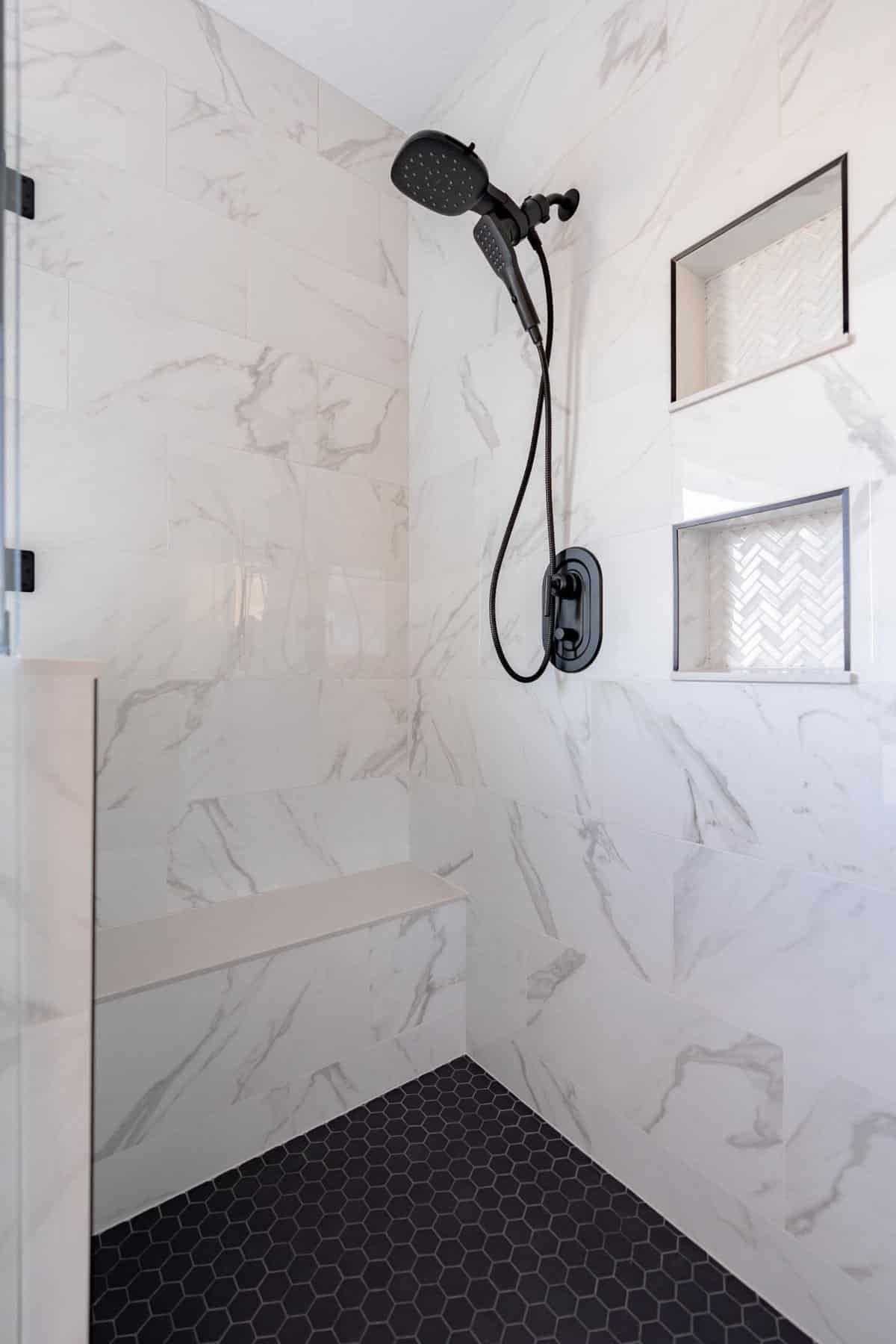 marble-shower-hexagon-floor-tile-herringbone-niche-jackson-township