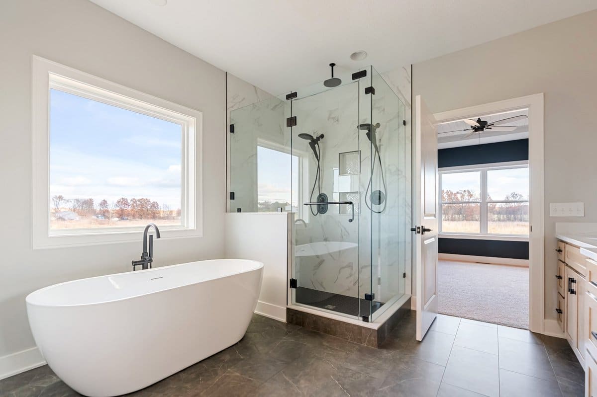 spa-bathroom-glass-shower-freestanding-tub-custom-home-stark-county